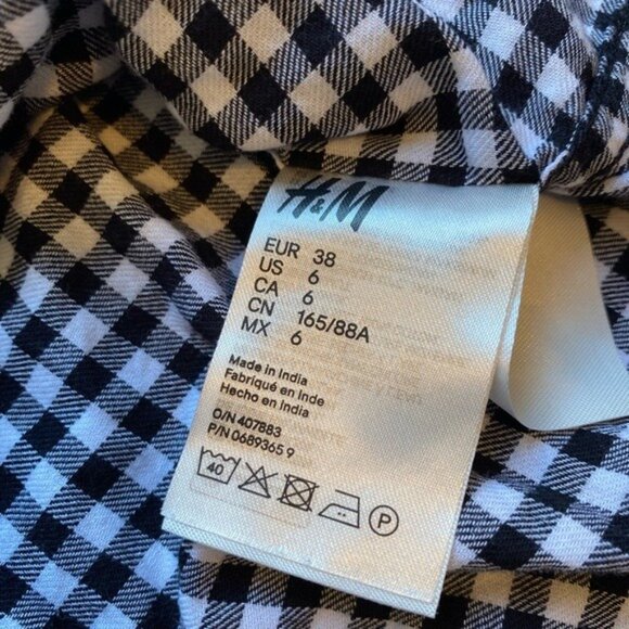 Divided H&M Black & White Gingham Button-Up Blouse Size 6 100% Cotton Long Sleev - Picture 8 of 9